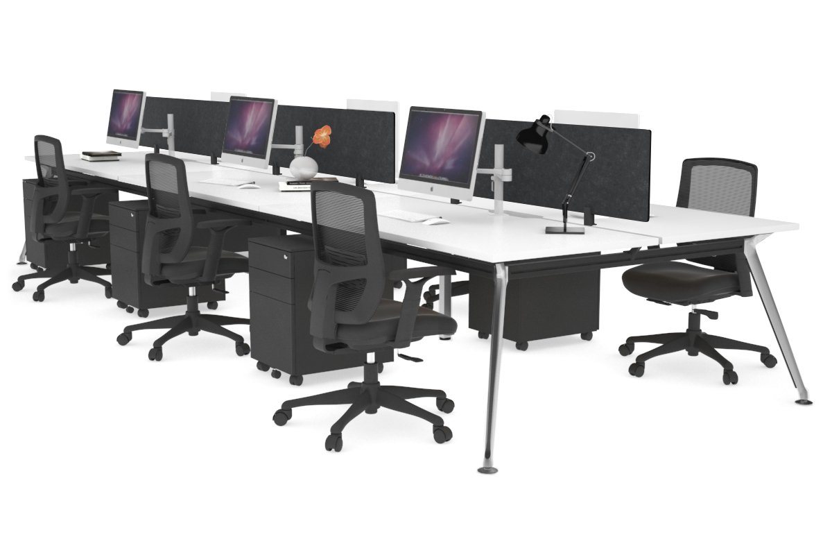 San Fran - 6 Person Office Workstation Bench Chrome Leg [1600L x 800W with Cable Scallop] Jasonl white echo grey (400H x 1500W) 