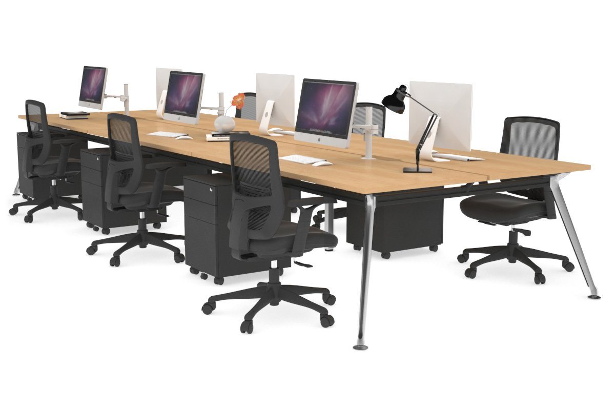 San Fran - 6 Person Office Workstation Bench Chrome Leg [1600L x 800W with Cable Scallop] Jasonl maple none 