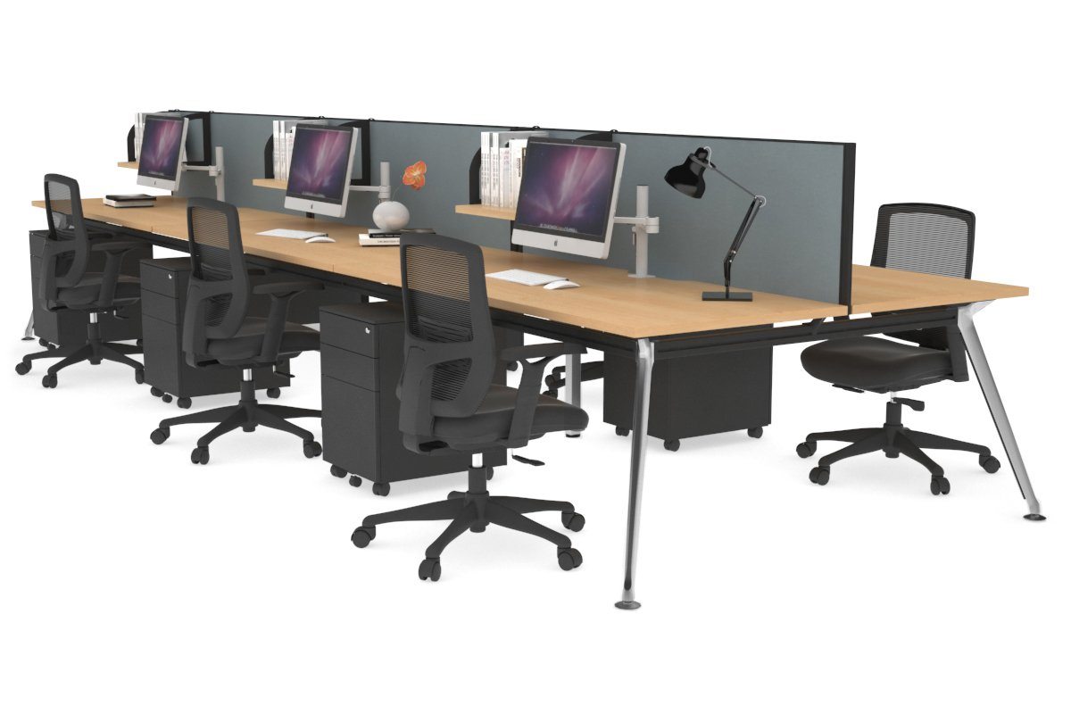 San Fran - 6 Person Office Workstation Bench Chrome Leg [1600L x 800W with Cable Scallop] Jasonl maple cool grey (500H x 1600W) 