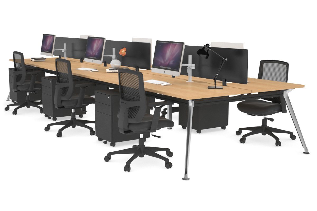 San Fran - 6 Person Office Workstation Bench Chrome Leg [1600L x 800W with Cable Scallop] Jasonl maple black perspex (400H x 1500W) 