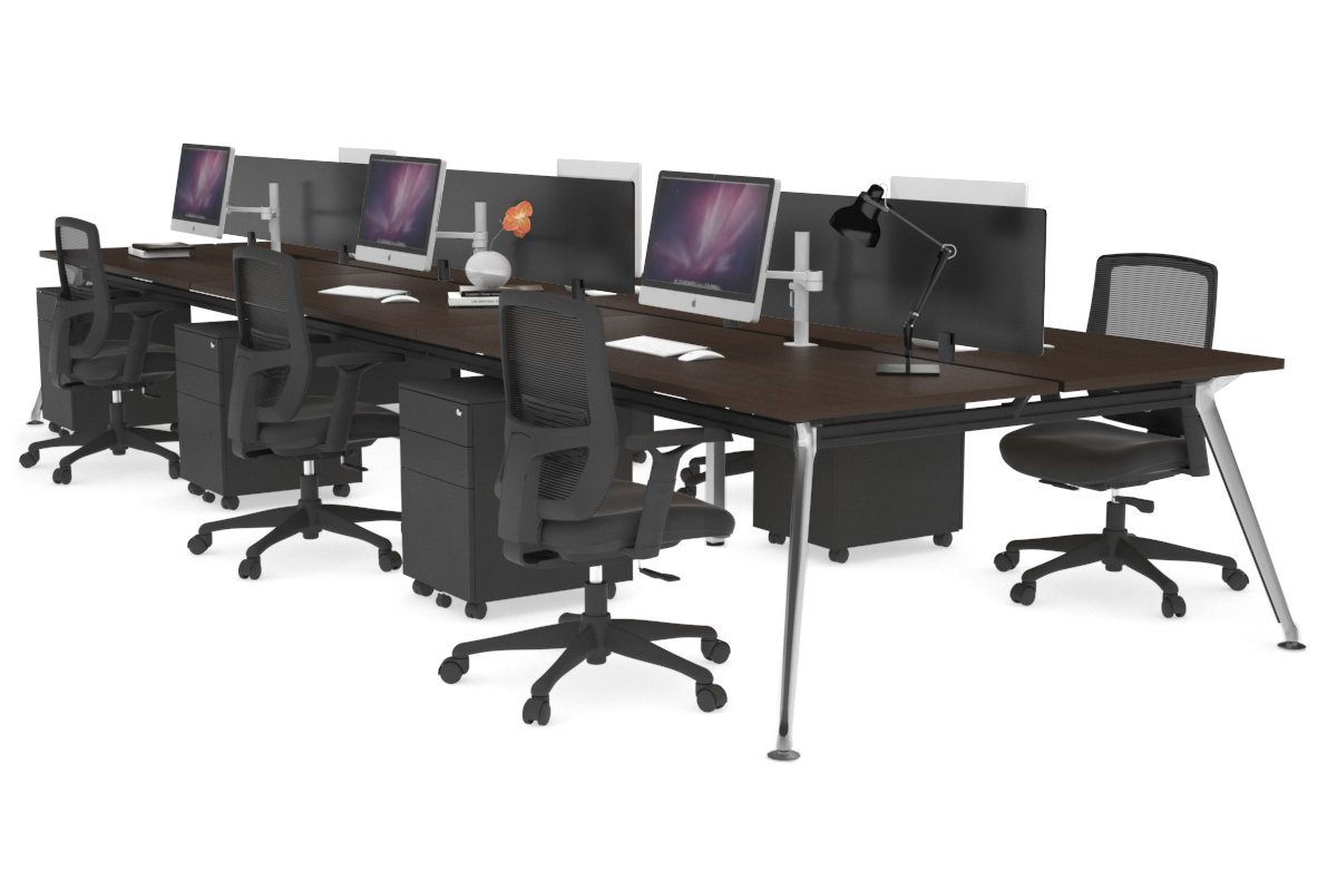 San Fran - 6 Person Office Workstation Bench Chrome Leg [1600L x 800W with Cable Scallop] Jasonl wenge black perspex (400H x 1500W) 