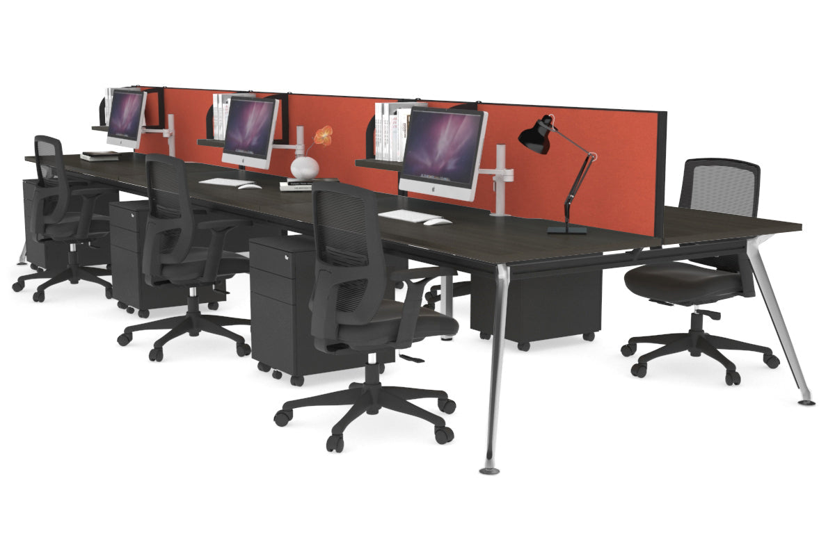 San Fran - 6 Person Office Workstation Bench Chrome Leg [1600L x 800W with Cable Scallop] Jasonl dark oak orange squash (500H x 1600W) 