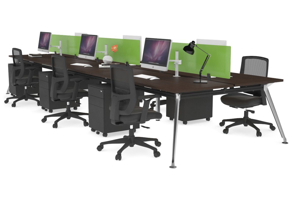 San Fran - 6 Person Office Workstation Bench Chrome Leg [1600L x 800W with Cable Scallop] Jasonl wenge green perspex (400H x 1500W) 