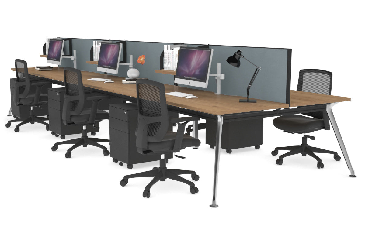 San Fran - 6 Person Office Workstation Bench Chrome Leg [1600L x 800W with Cable Scallop] Jasonl salvage oak cool grey (500H x 1600W) 