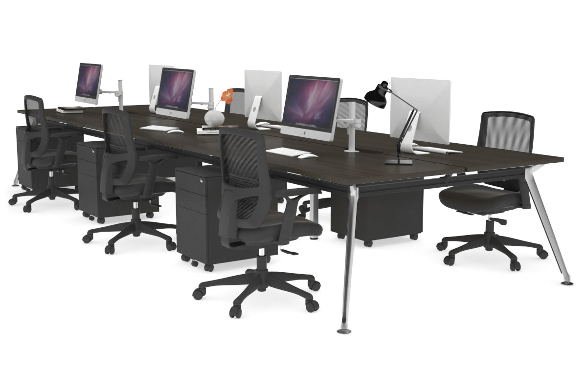 San Fran - 6 Person Office Workstation Bench Chrome Leg [1600L x 800W with Cable Scallop] Jasonl dark oak none 
