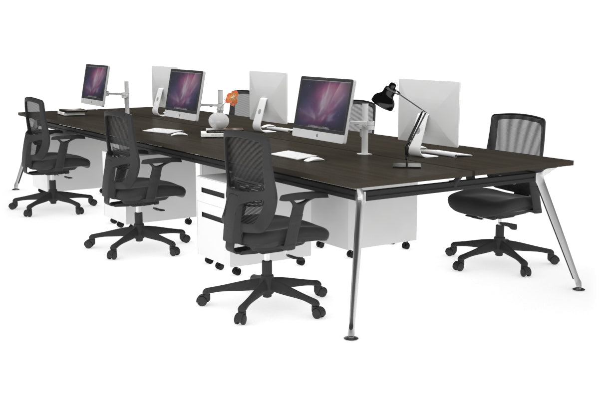 San Fran - 6 Person Office Workstation Bench Chrome Leg [1800L x 700W] Jasonl dark oak none 