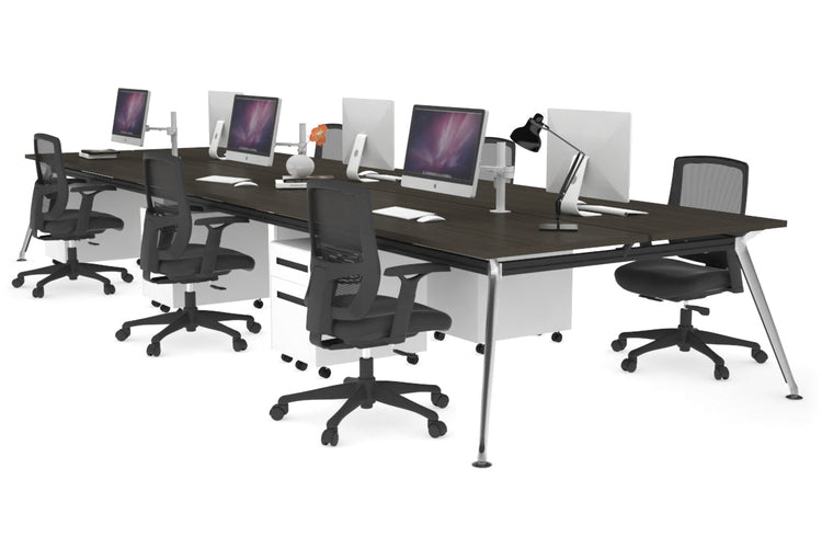 San Fran - 6 Person Office Workstation Bench Chrome Leg [1800L x 700W] Jasonl dark oak none 