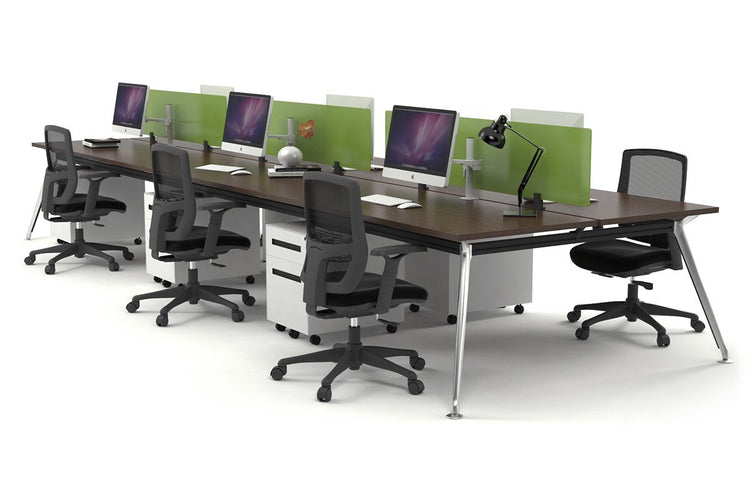 San Fran - 6 Person Office Workstation Bench Chrome Leg [1800L x 700W] Jasonl wenge green perspex (400H x 1500W) 