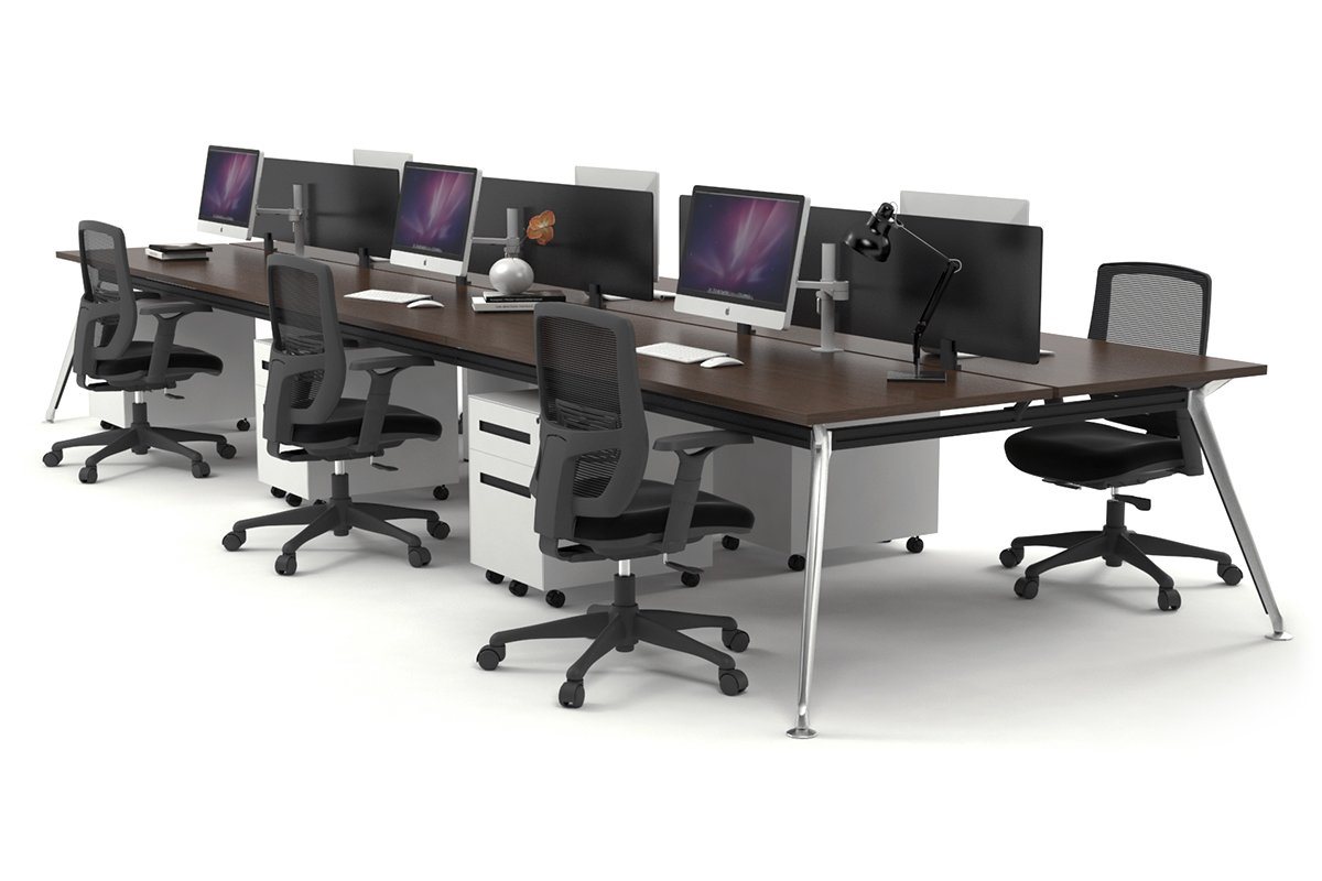 San Fran - 6 Person Office Workstation Bench Chrome Leg [1800L x 700W] Jasonl wenge black perspex (400H x 1500W) 