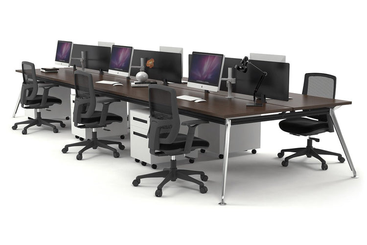 San Fran - 6 Person Office Workstation Bench Chrome Leg [1800L x 700W] Jasonl wenge black perspex (400H x 1500W) 