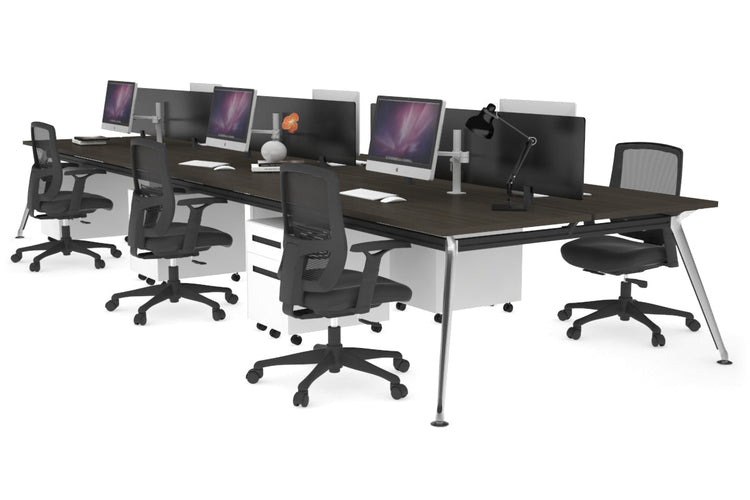 San Fran - 6 Person Office Workstation Bench Chrome Leg [1800L x 700W] Jasonl dark oak black perspex (400H x 1500W) 