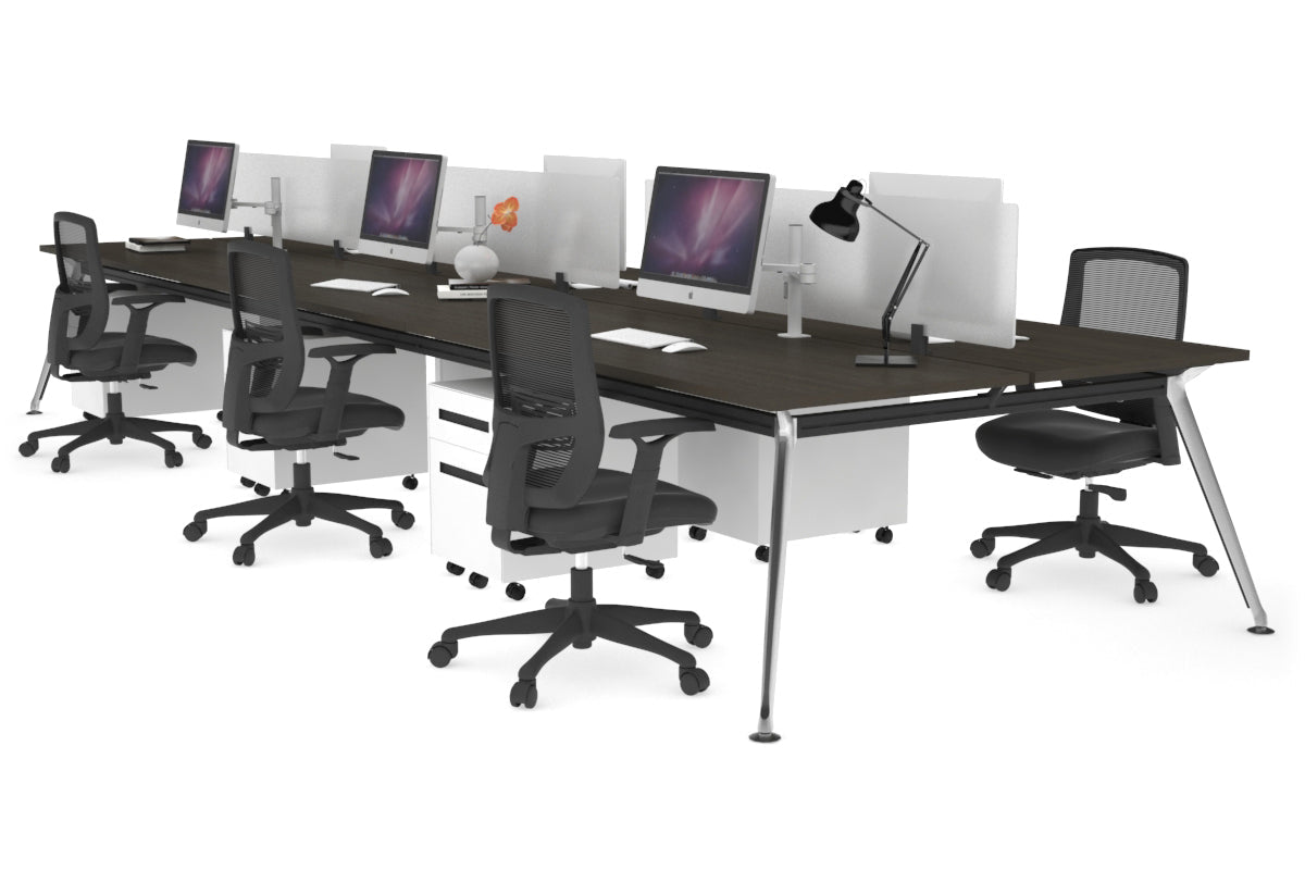 San Fran - 6 Person Office Workstation Bench Chrome Leg [1800L x 700W] Jasonl dark oak white perspex (400H x 1500W) 