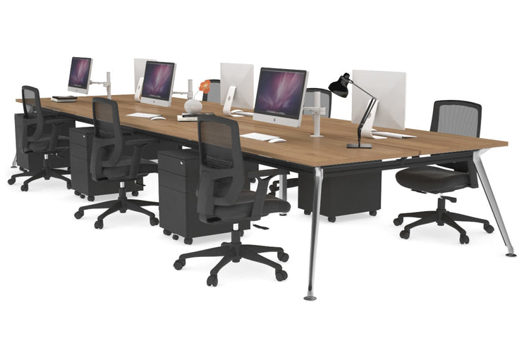 San Fran - 6 Person Office Workstation Bench Chrome Leg [1800L x 800W with Cable Scallop] Jasonl 
