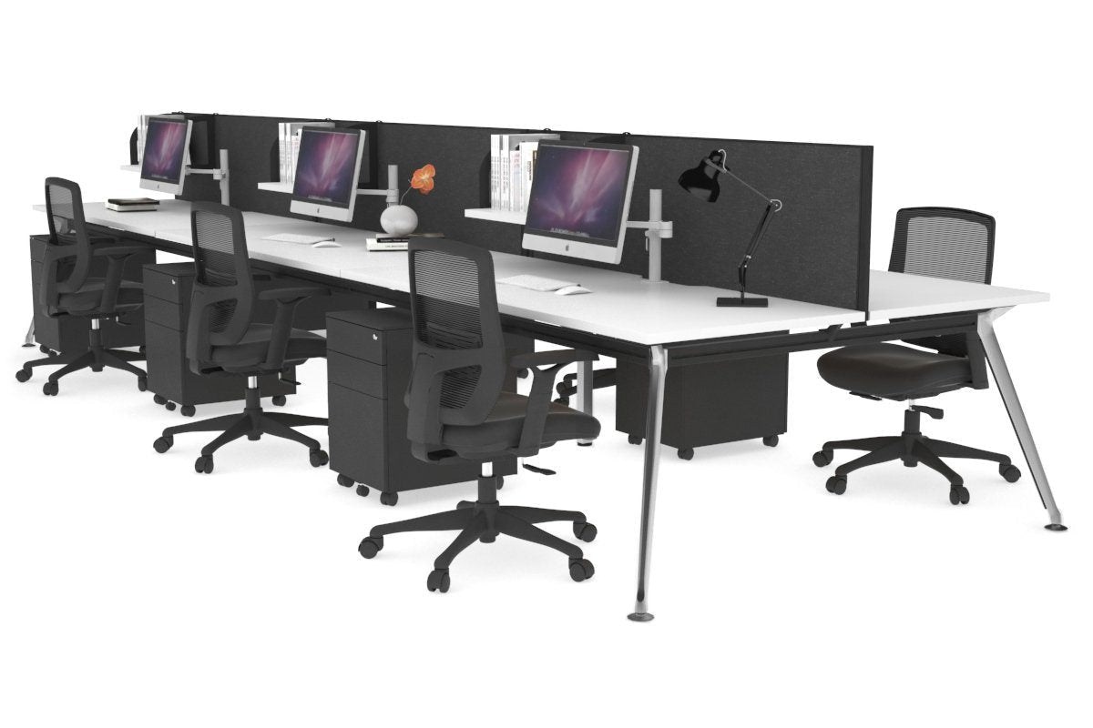 San Fran - 6 Person Office Workstation Bench Chrome Leg [1800L x 800W with Cable Scallop] Jasonl white moody charcoal (500H x 1800W) 