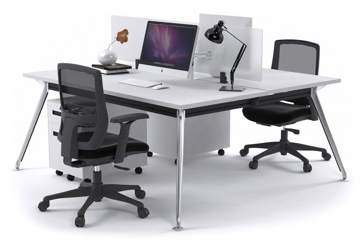 San Fran - Ergonomic 2 Person Workstation Bench Chrome Leg [1400L x 700W] Jasonl white white perspex (400H x 800W) 