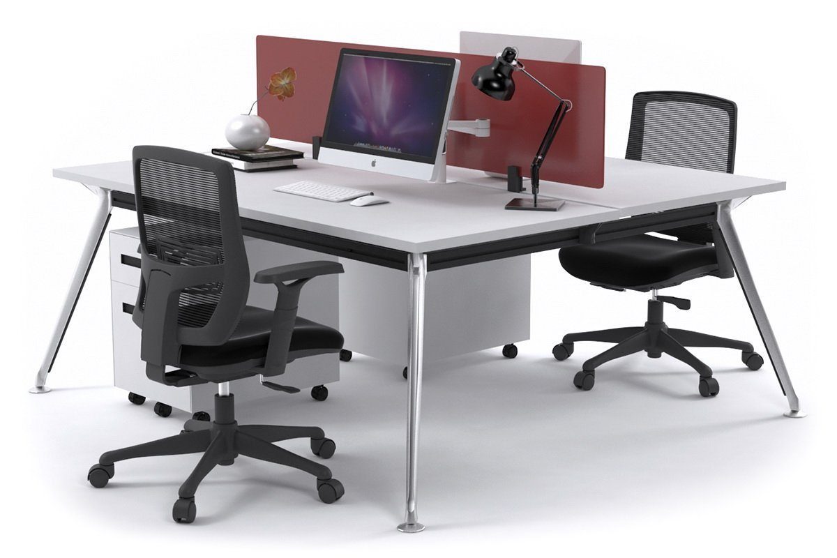 San Fran - Ergonomic 2 Person Workstation Bench Chrome Leg [1400L x 700W] Jasonl white red perspex (400H x 800W) 