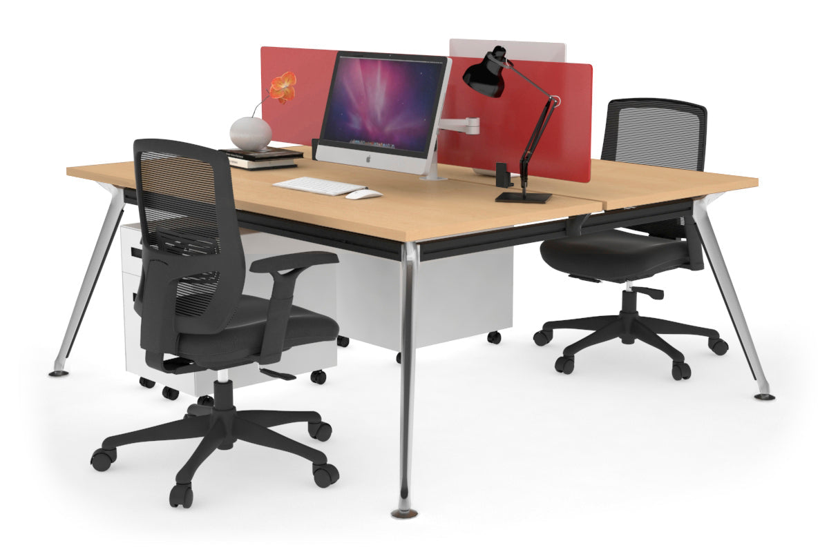 San Fran - Ergonomic 2 Person Workstation Bench Chrome Leg [1400L x 700W] Jasonl maple red perspex (400H x 800W) 