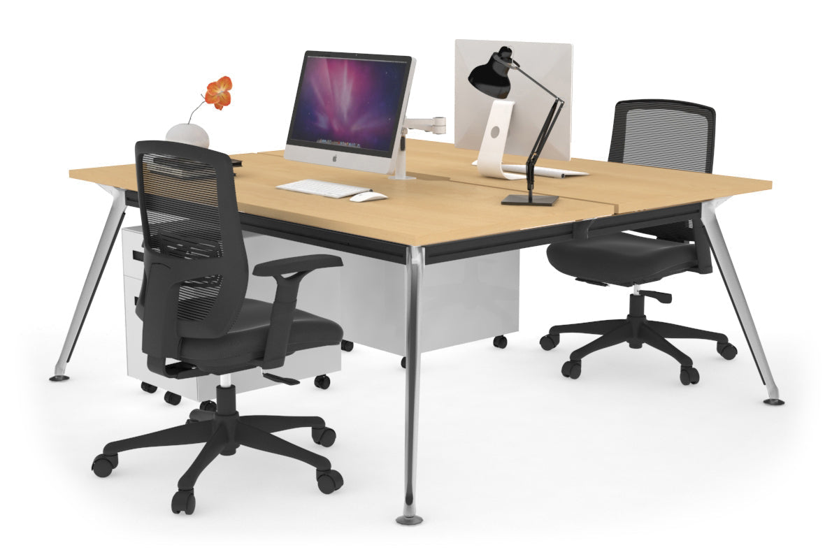 San Fran - Ergonomic 2 Person Workstation Bench Chrome Leg [1400L x 800W with Cable Scallop] Jasonl maple none 