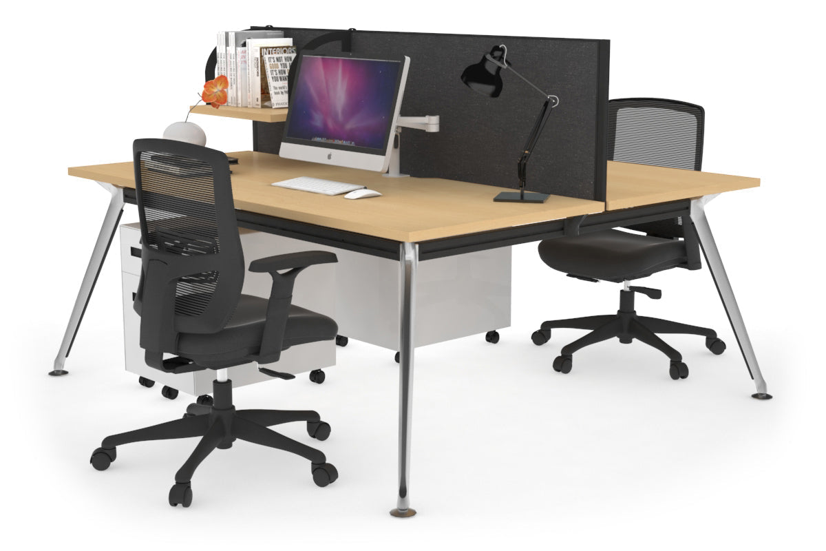 San Fran - Ergonomic 2 Person Workstation Bench Chrome Leg [1400L x 800W with Cable Scallop] Jasonl maple moody charcoal (500H x 1400W) 