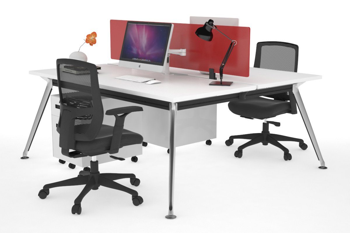 San Fran - Ergonomic 2 Person Workstation Bench Chrome Leg [1400L x 800W with Cable Scallop] Jasonl white red perspex (400H x 800W) 