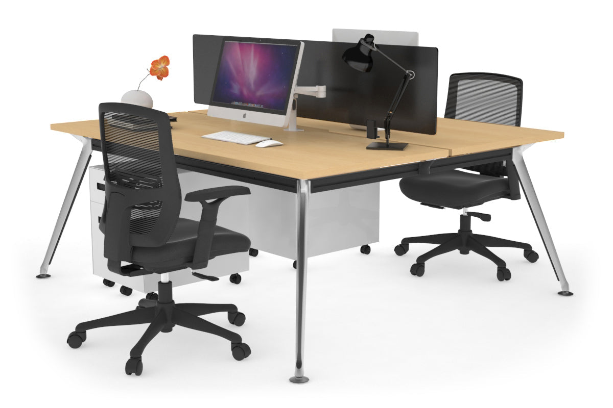 San Fran - Ergonomic 2 Person Workstation Bench Chrome Leg [1400L x 800W with Cable Scallop] Jasonl maple black perspex (400H x 800W) 
