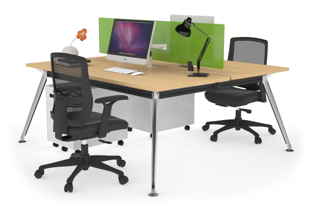 San Fran - Ergonomic 2 Person Workstation Bench Chrome Leg [1400L x 800W with Cable Scallop] Jasonl maple green perspex (400H x 800W) 