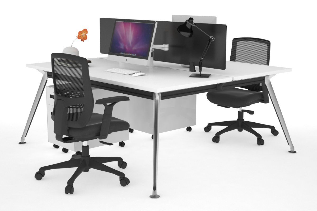 San Fran - Ergonomic 2 Person Workstation Bench Chrome Leg [1400L x 800W with Cable Scallop] Jasonl white black perspex (400H x 800W) 