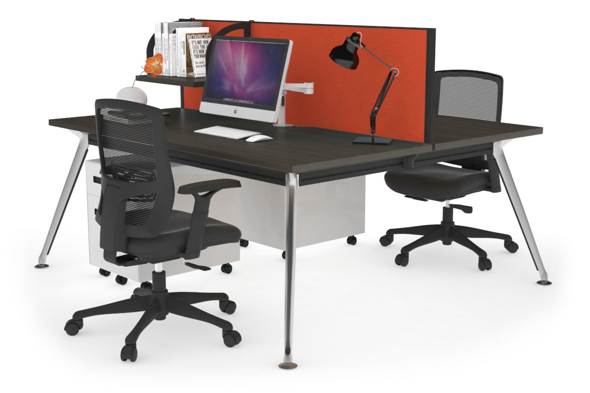 San Fran - Ergonomic 2 Person Workstation Bench Chrome Leg [1400L x 800W with Cable Scallop] Jasonl dark oak orange squash (500H x 1400W) 
