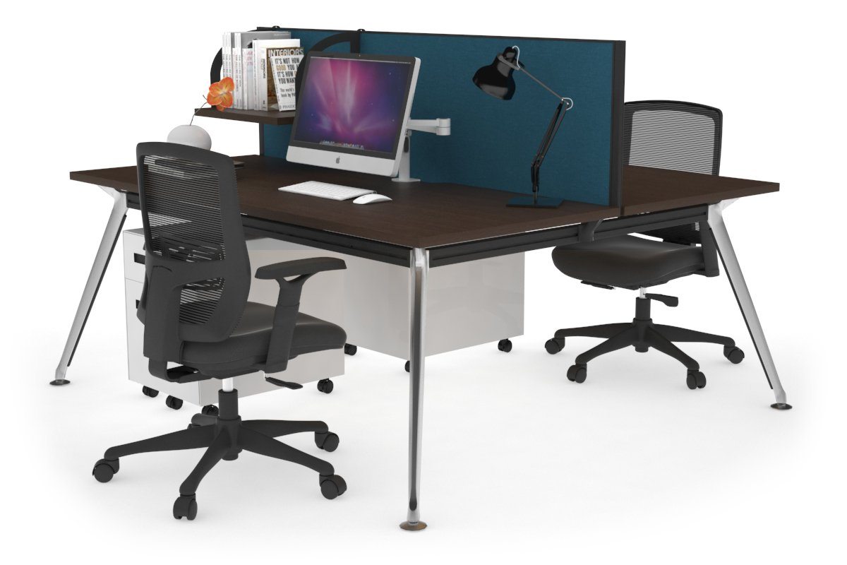 San Fran - Ergonomic 2 Person Workstation Bench Chrome Leg [1400L x 800W with Cable Scallop] Jasonl wenge deep blue (500H x 1400W) 