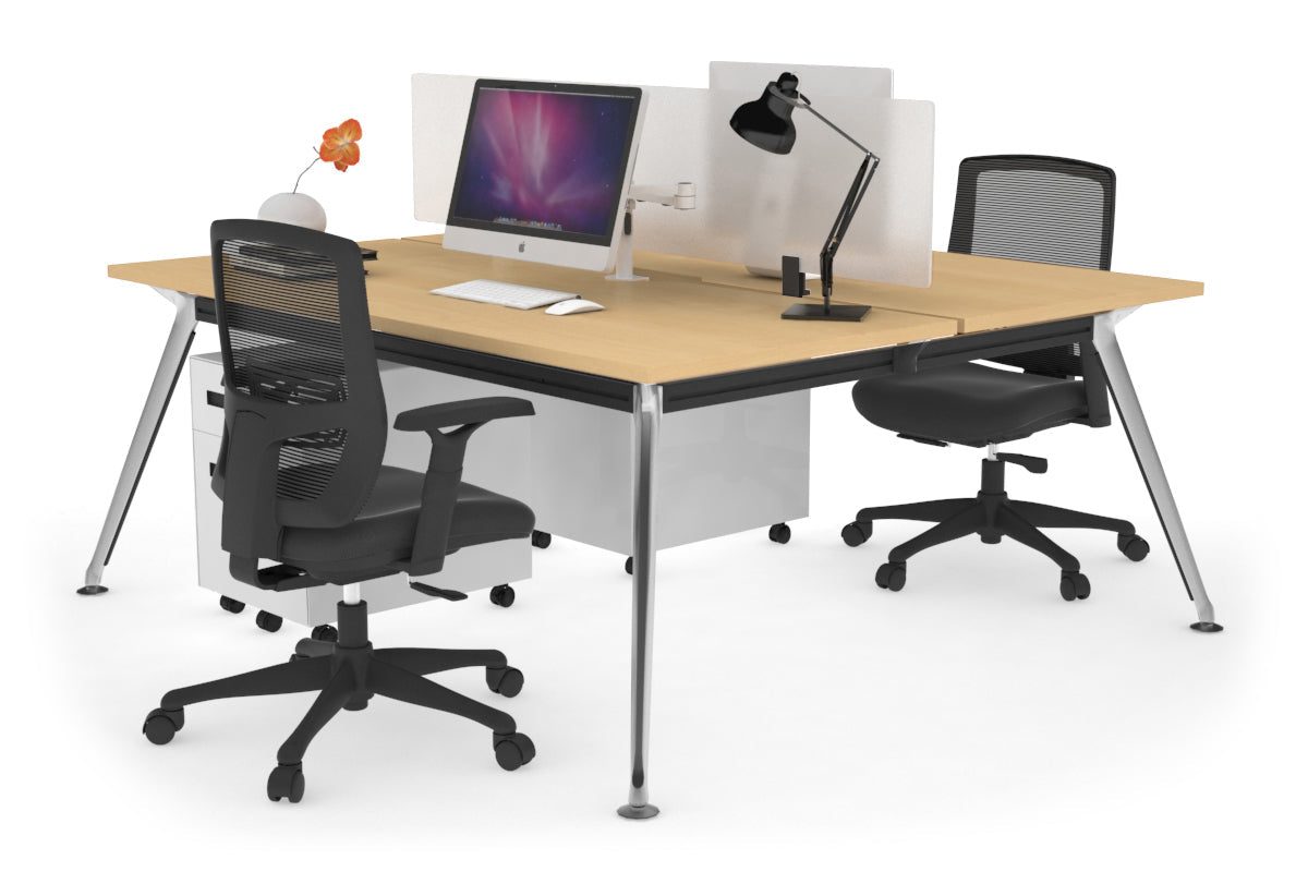 San Fran - Ergonomic 2 Person Workstation Bench Chrome Leg [1400L x 800W with Cable Scallop] Jasonl maple white perspex (400H x 800W) 