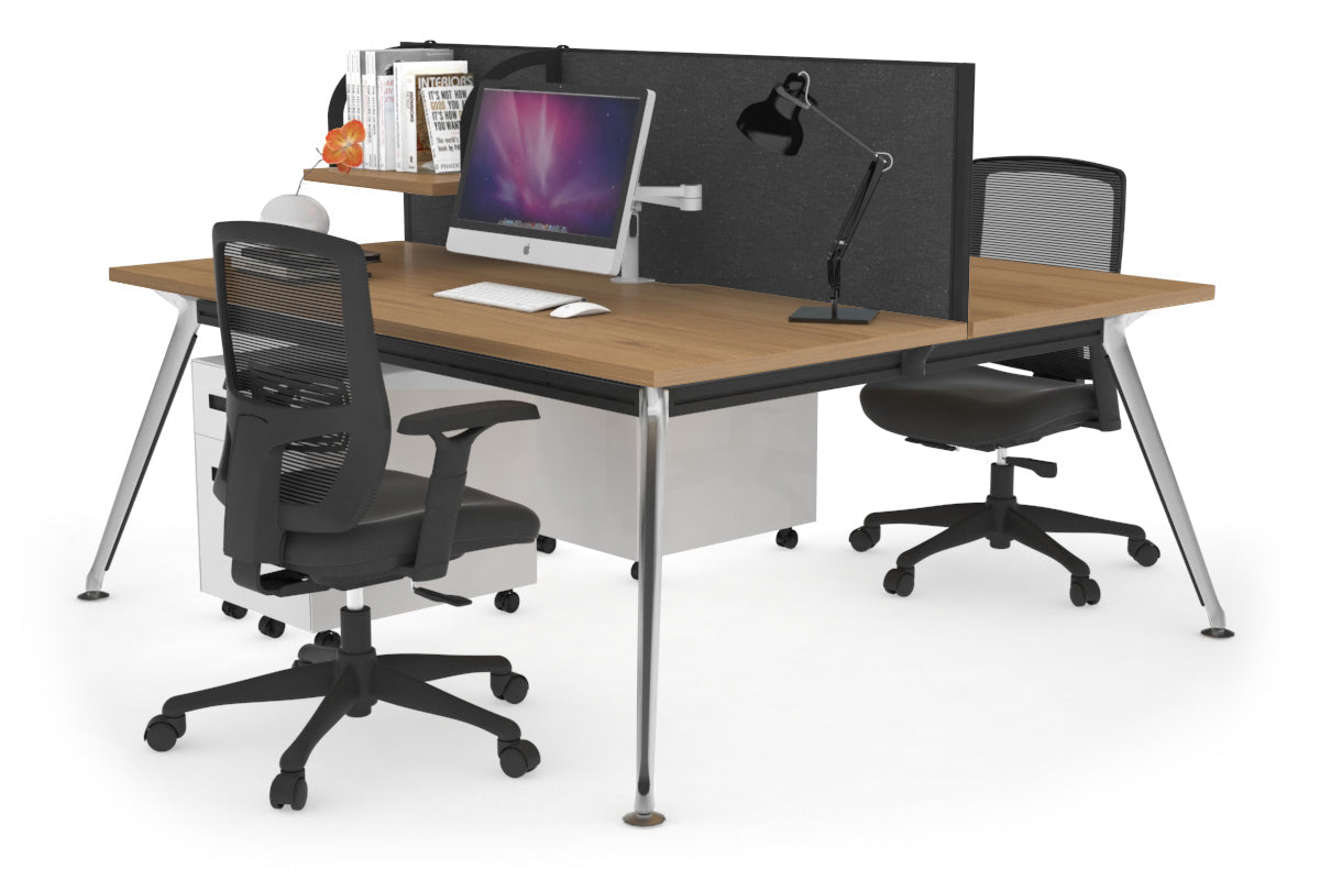 San Fran - Ergonomic 2 Person Workstation Bench Chrome Leg [1400L x 800W with Cable Scallop] Jasonl salvage oak moody charcoal (500H x 1400W) 