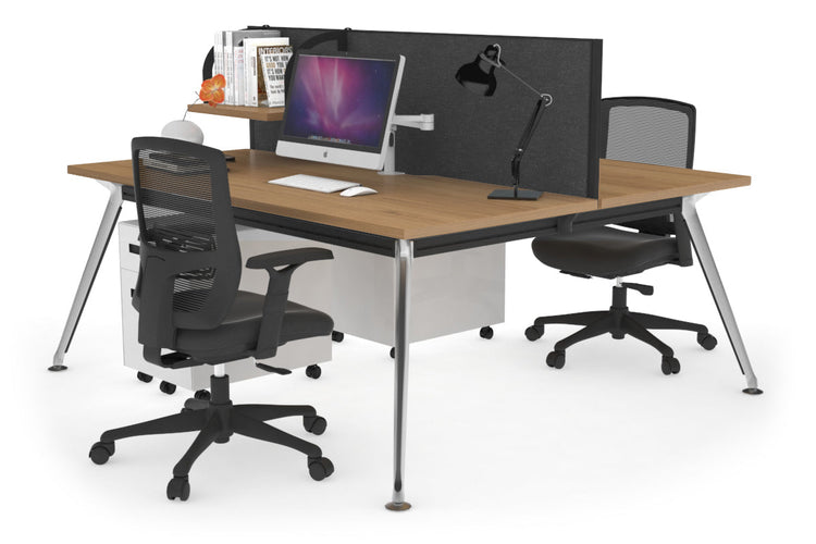 San Fran - Ergonomic 2 Person Workstation Bench Chrome Leg [1400L x 800W with Cable Scallop] Jasonl salvage oak moody charcoal (500H x 1400W) 