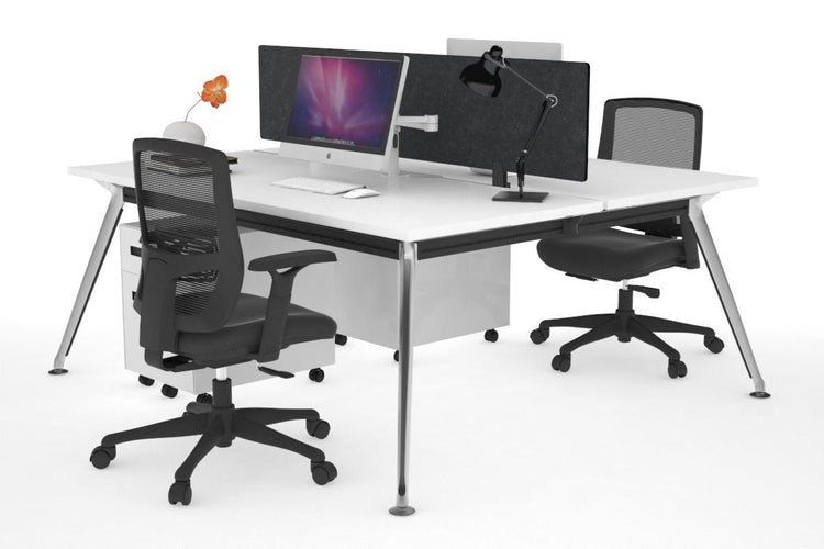 San Fran - Ergonomic 2 Person Workstation Bench Chrome Leg [1400L x 800W with Cable Scallop] Jasonl white grey fabric (400H x 800W) 