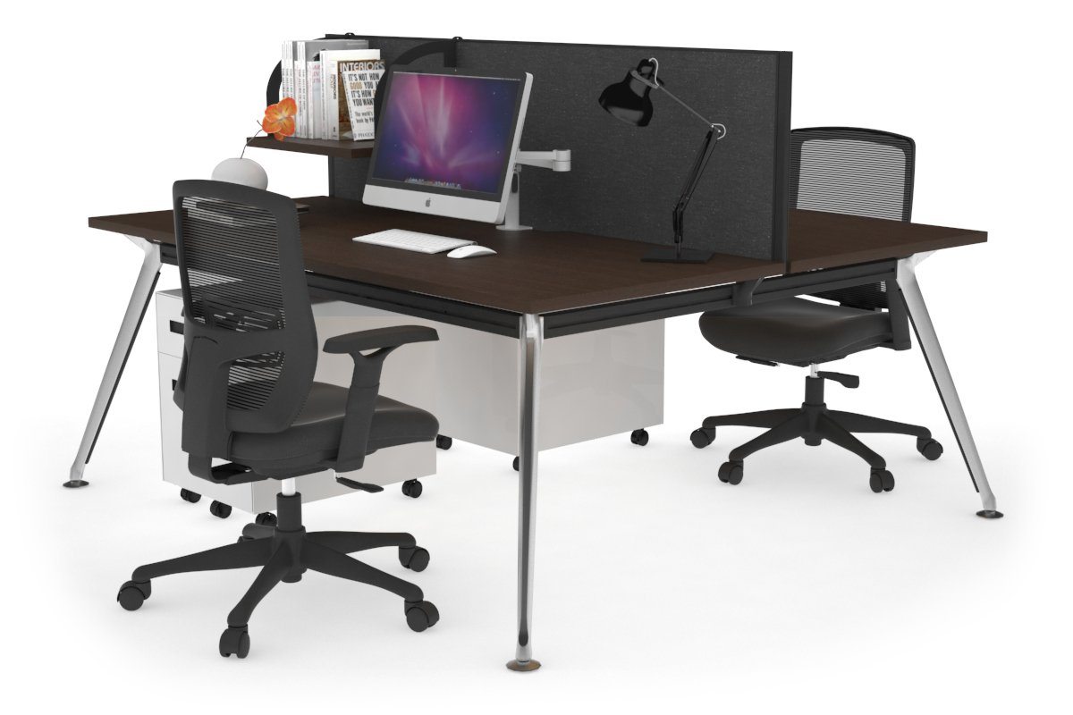 San Fran - Ergonomic 2 Person Workstation Bench Chrome Leg [1400L x 800W with Cable Scallop] Jasonl wenge moody charcoal (500H x 1400W) 