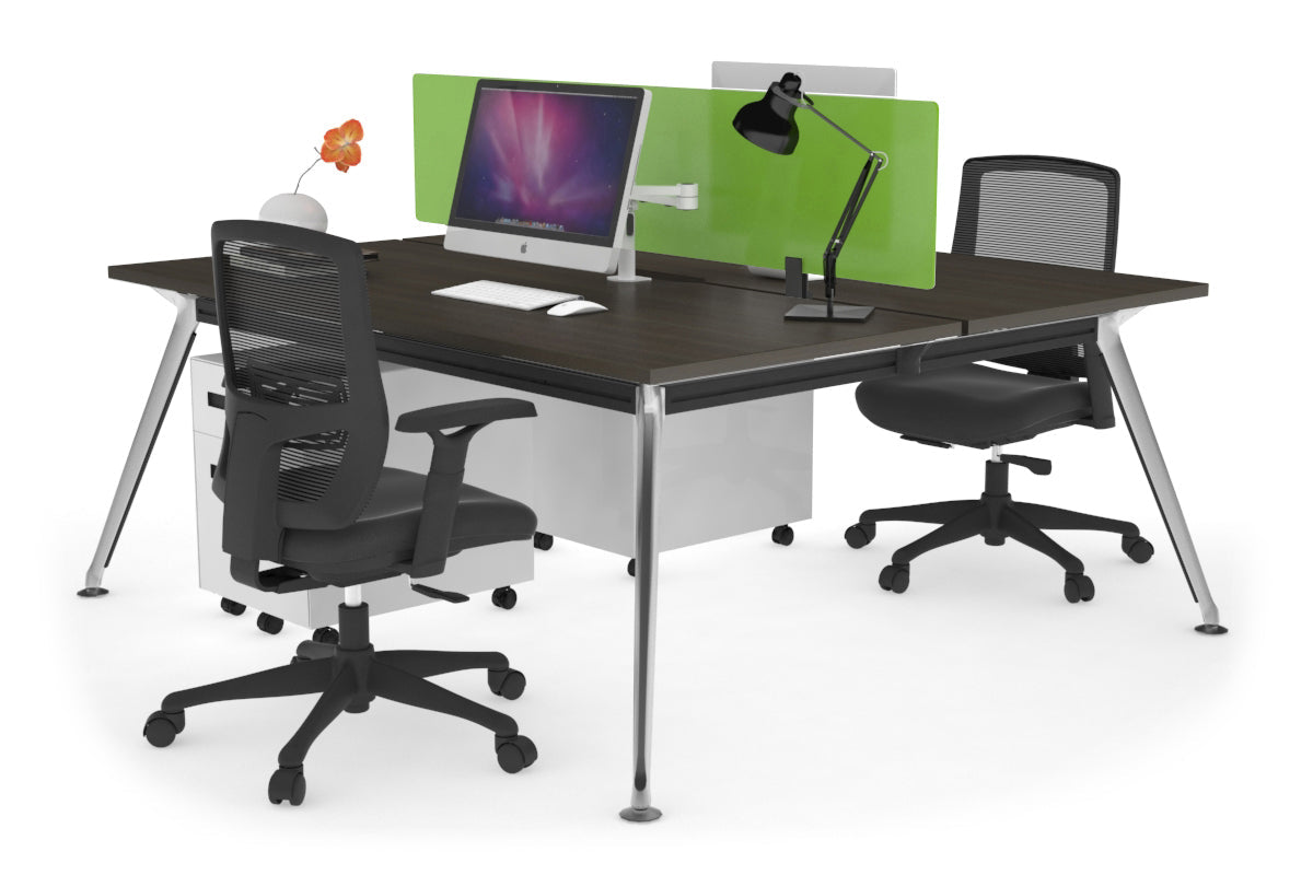 San Fran - Ergonomic 2 Person Workstation Bench Chrome Leg [1400L x 800W with Cable Scallop] Jasonl dark oak green perspex (400H x 800W) 