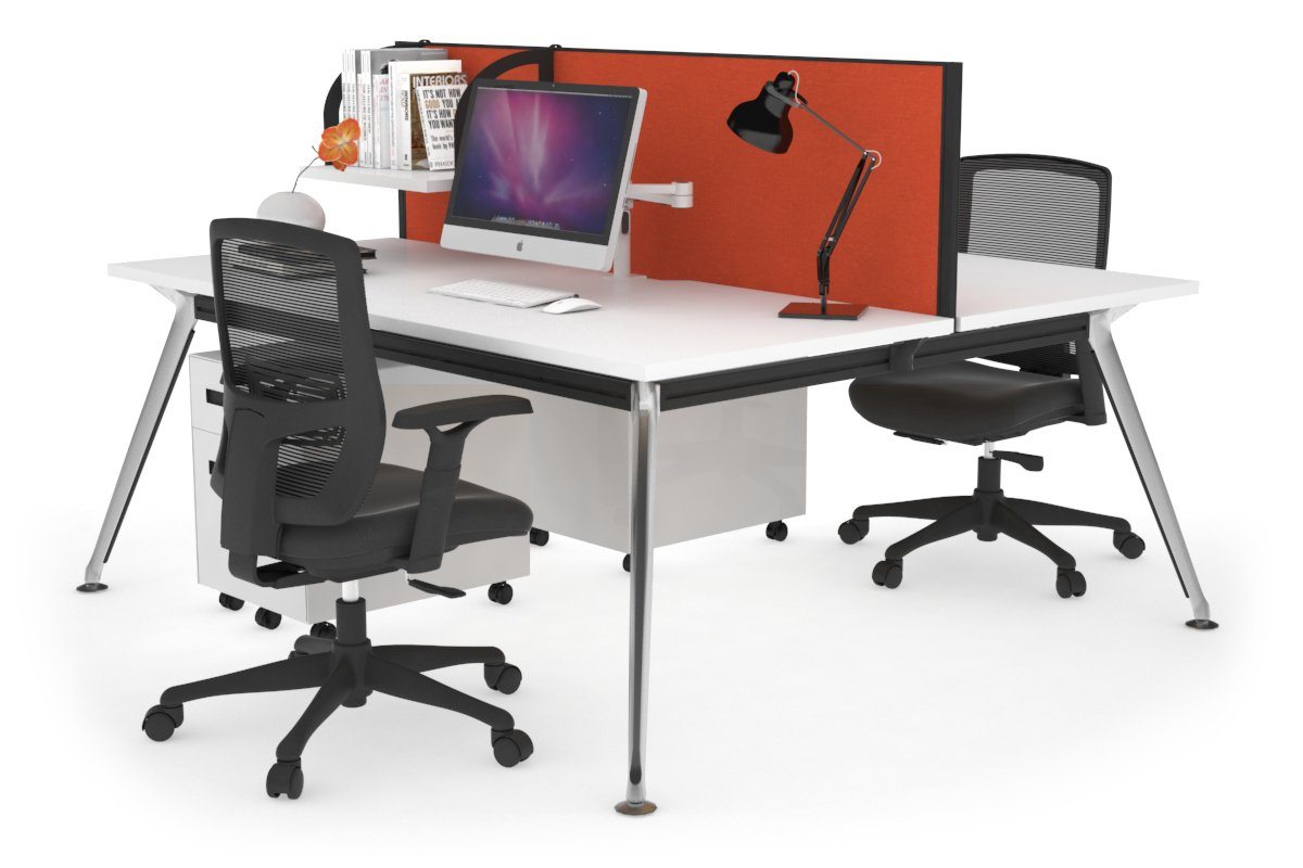 San Fran - Ergonomic 2 Person Workstation Bench Chrome Leg [1400L x 800W with Cable Scallop] Jasonl white orange squash (500H x 1400W) 