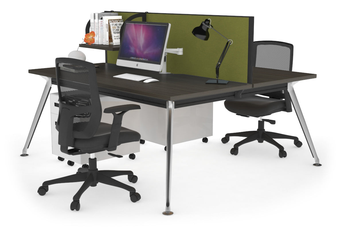 San Fran - Ergonomic 2 Person Workstation Bench Chrome Leg [1400L x 800W with Cable Scallop] Jasonl dark oak green moss (500H x 1400W) 