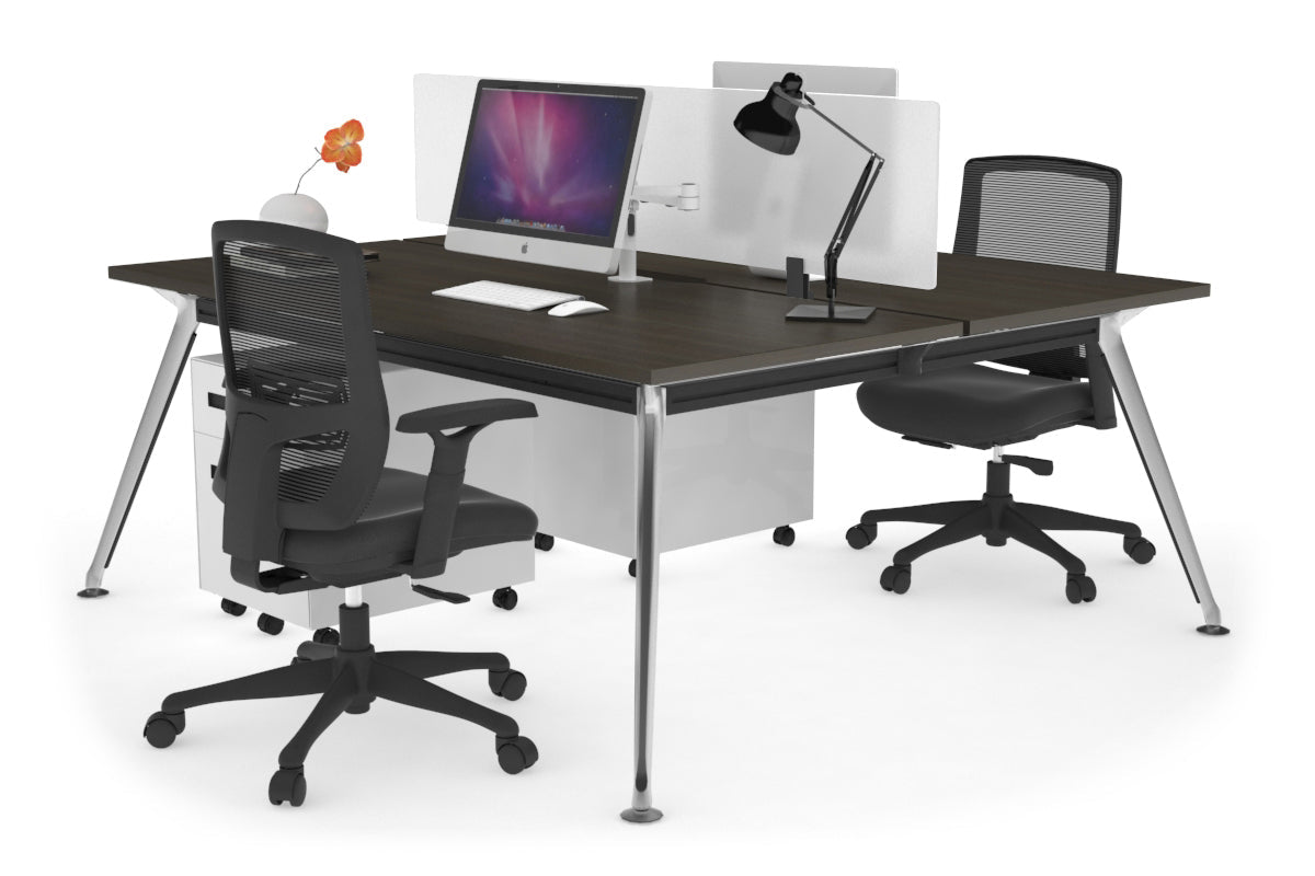 San Fran - Ergonomic 2 Person Workstation Bench Chrome Leg [1400L x 800W with Cable Scallop] Jasonl dark oak white perspex (400H x 800W) 