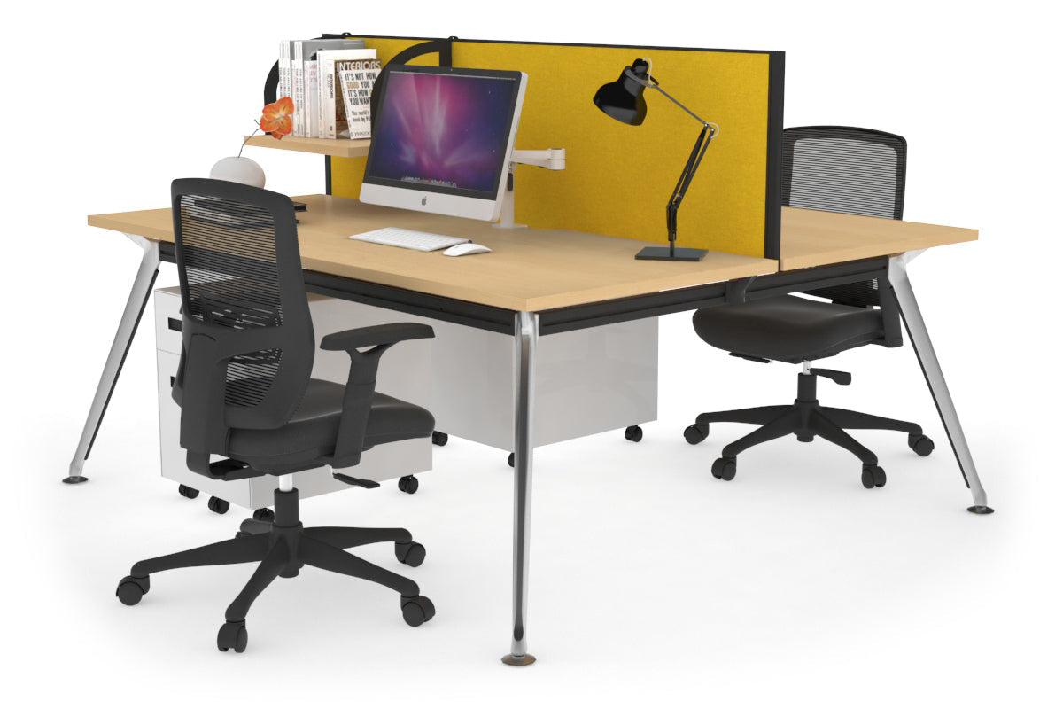 San Fran - Ergonomic 2 Person Workstation Bench Chrome Leg [1400L x 800W with Cable Scallop] Jasonl maple mustard yellow (500H x 1400W) 