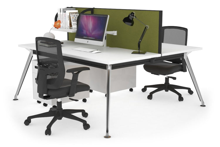 San Fran - Ergonomic 2 Person Workstation Bench Chrome Leg [1400L x 800W with Cable Scallop] Jasonl white green moss (500H x 1400W) 