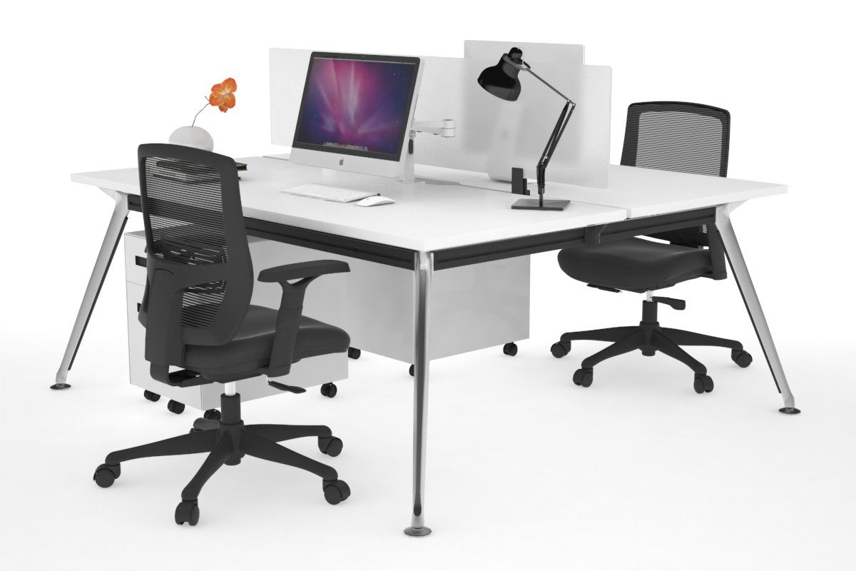 San Fran - Ergonomic 2 Person Workstation Bench Chrome Leg [1400L x 800W with Cable Scallop] Jasonl white white perspex (400H x 800W) 