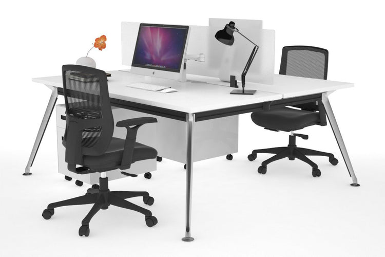 San Fran - Ergonomic 2 Person Workstation Bench Chrome Leg [1400L x 800W with Cable Scallop] Jasonl white white perspex (400H x 800W) 