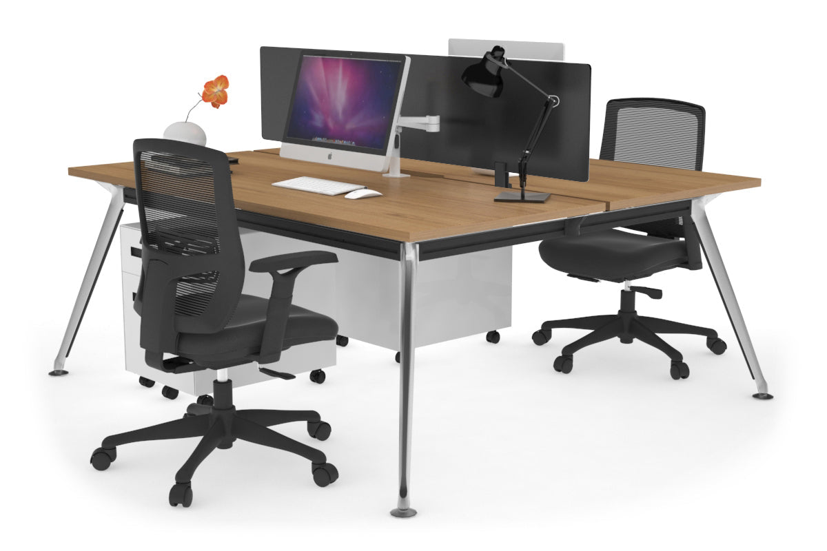 San Fran - Ergonomic 2 Person Workstation Bench Chrome Leg [1400L x 800W with Cable Scallop] Jasonl salvage oak black perspex (400H x 800W) 
