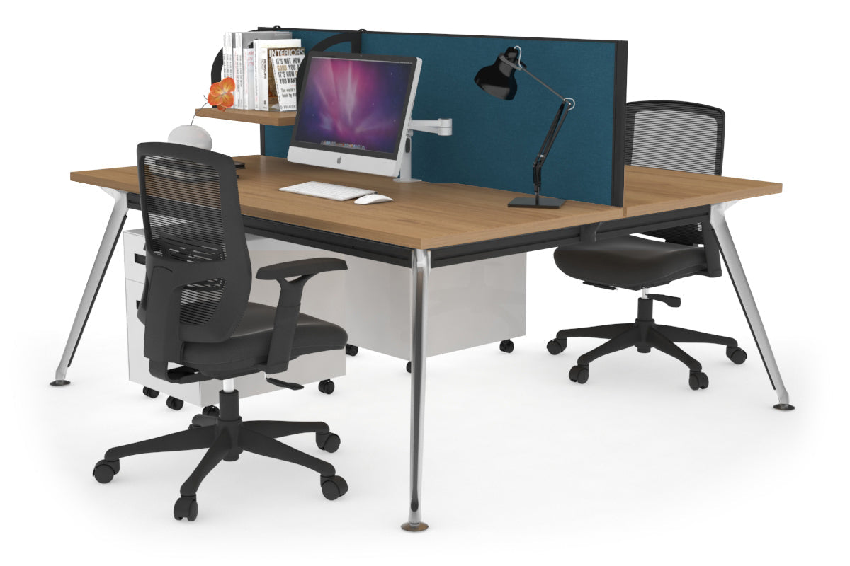 San Fran - Ergonomic 2 Person Workstation Bench Chrome Leg [1400L x 800W with Cable Scallop] Jasonl salvage oak deep blue (500H x 1400W) 