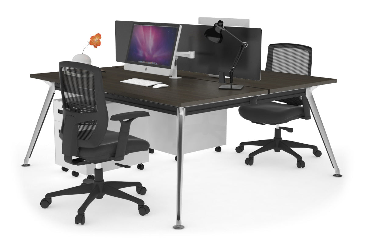San Fran - Ergonomic 2 Person Workstation Bench Chrome Leg [1400L x 800W with Cable Scallop] Jasonl dark oak black perspex (400H x 800W) 
