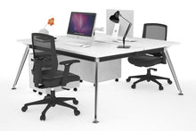  - San Fran - Ergonomic 2 Person Workstation Bench Chrome Leg [1400L x 800W with Cable Scallop] - 1