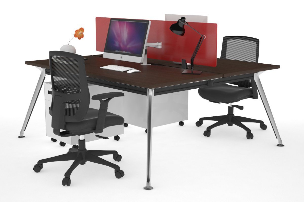 San Fran - Ergonomic 2 Person Workstation Bench Chrome Leg [1400L x 800W with Cable Scallop] Jasonl wenge red perspex (400H x 800W) 