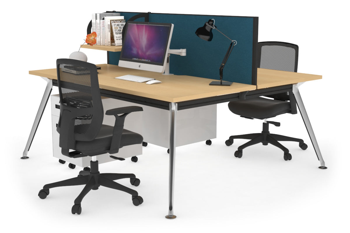 San Fran - Ergonomic 2 Person Workstation Bench Chrome Leg [1400L x 800W with Cable Scallop] Jasonl maple deep blue (500H x 1400W) 