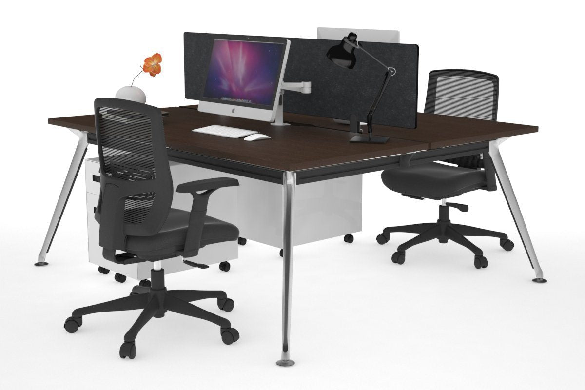 San Fran - Ergonomic 2 Person Workstation Bench Chrome Leg [1400L x 800W with Cable Scallop] Jasonl wenge grey fabric (400H x 800W) 