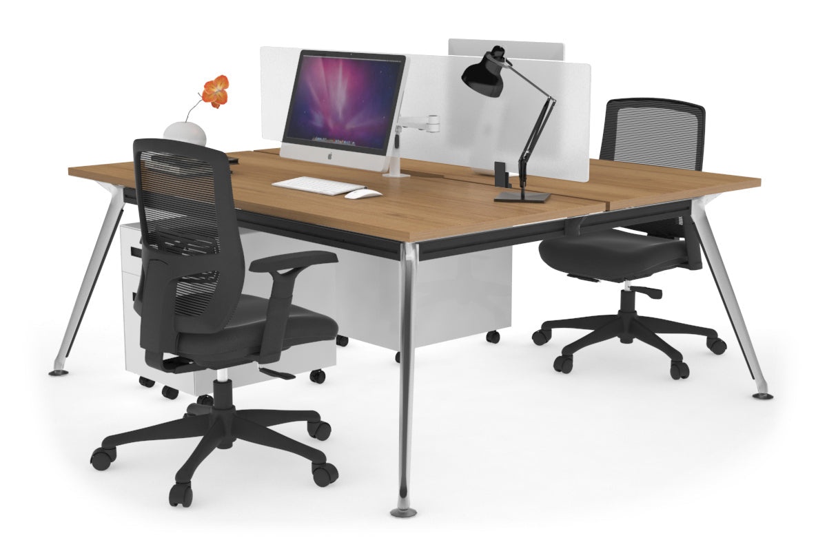 San Fran - Ergonomic 2 Person Workstation Bench Chrome Leg [1400L x 800W with Cable Scallop] Jasonl salvage oak white perspex (400H x 800W) 